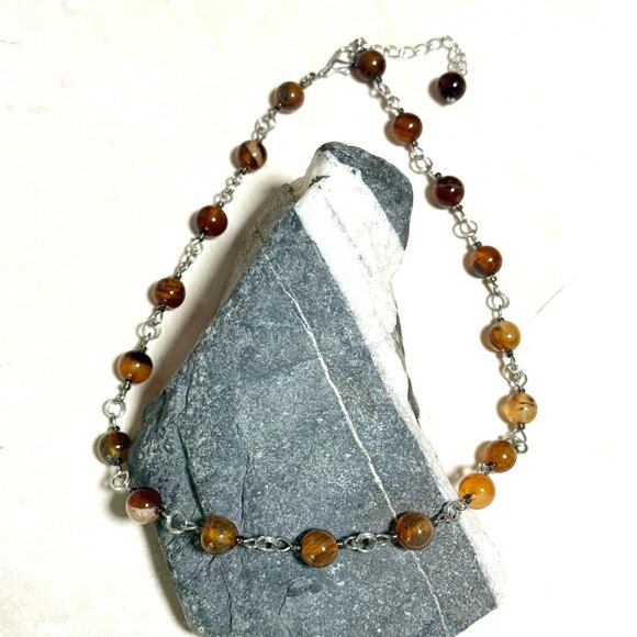 Genuine Earthy Carnelian Agate Short Necklace, Gemstone Adjustable Necklace - Picture 3 of 13